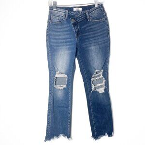 Ceros high rise straight jeans blue ripped raw hem distressed size 25